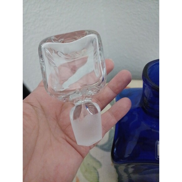 Vintage Blenko Cobalt Blue Glass Decanter Bottle Large pinched square